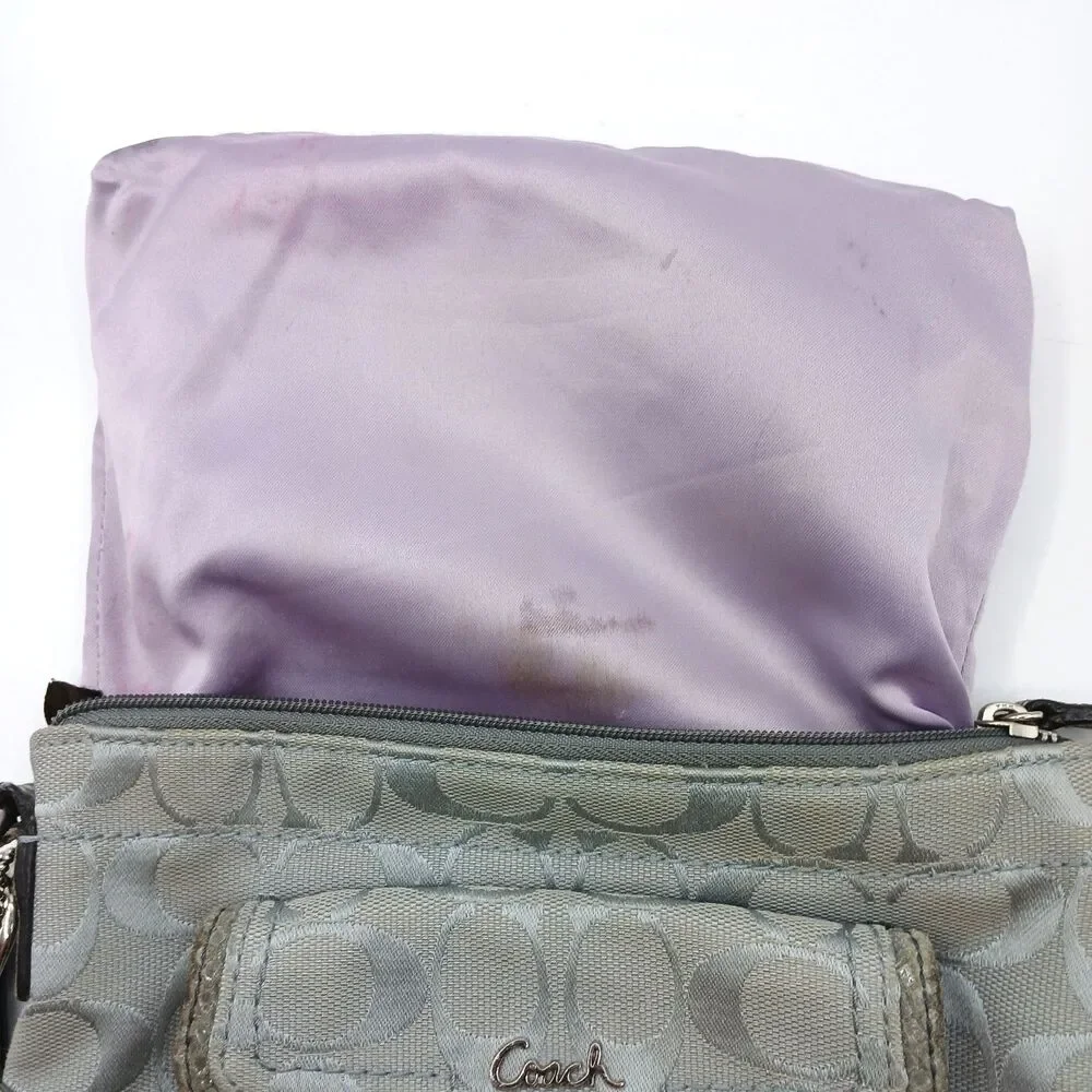 Coach Penelope Signature Turn-Lock Crossbody Bag in Silver With Lavender Lining